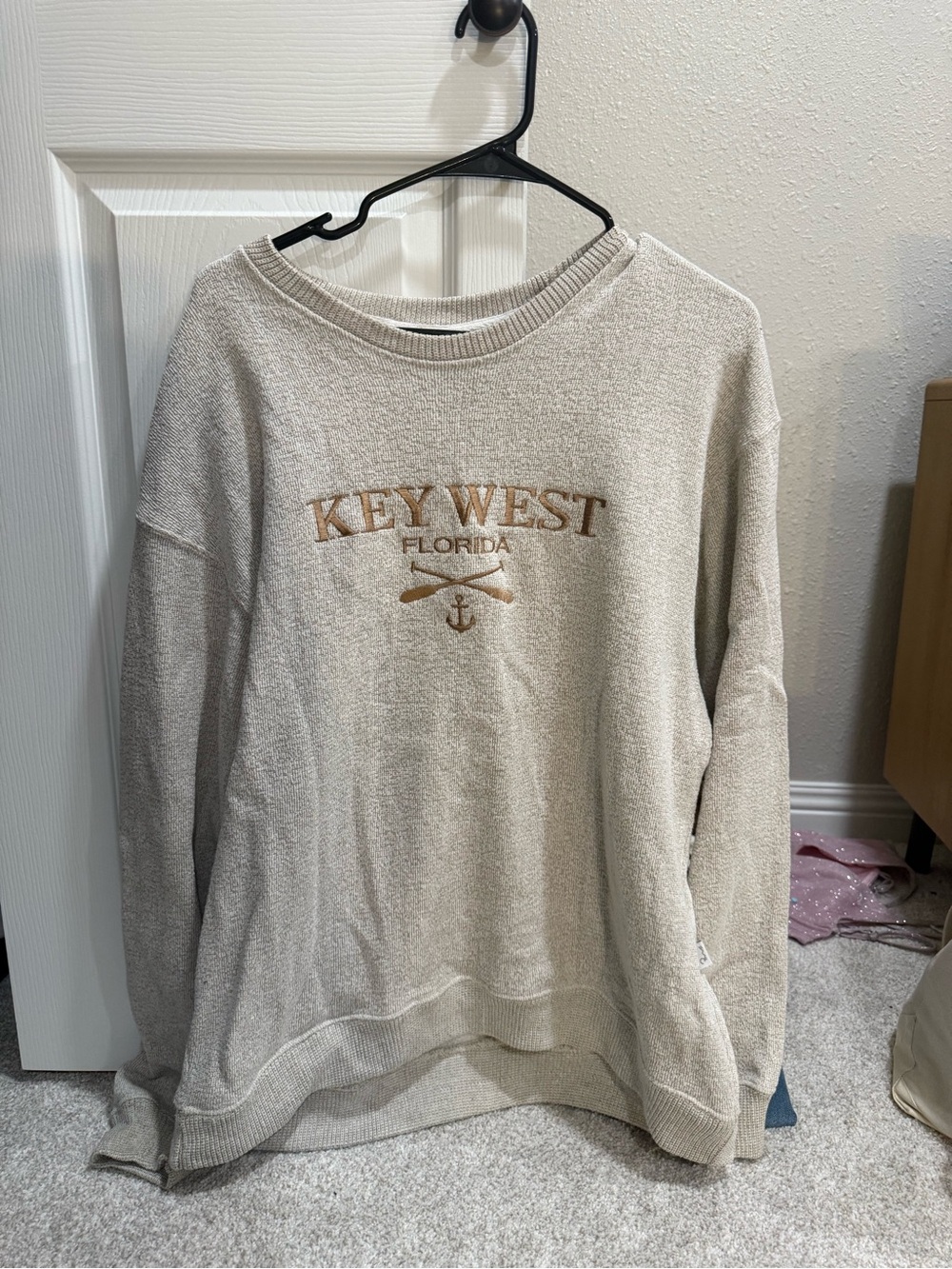 Key West Florida Embroidered Crewneck Sweater - Beige